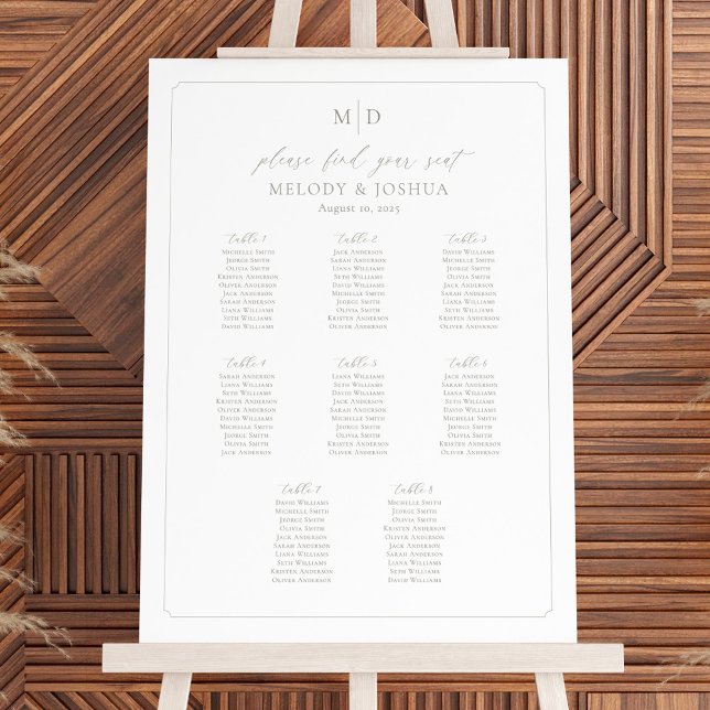 Monogram 8 Tables Seating Chart Border  Foam Board (Creator Uploaded)