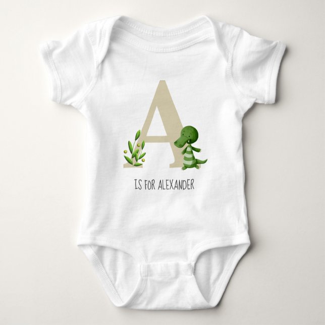 Monogram A Alligator Baby Bodysuit (Front)