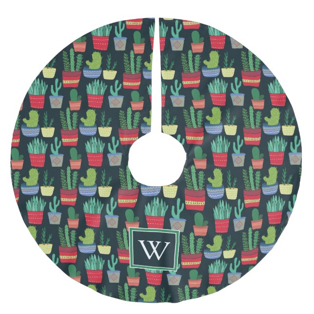 Monogram | A Crowd of Cactus Brushed Polyester Tree Skirt (Front)