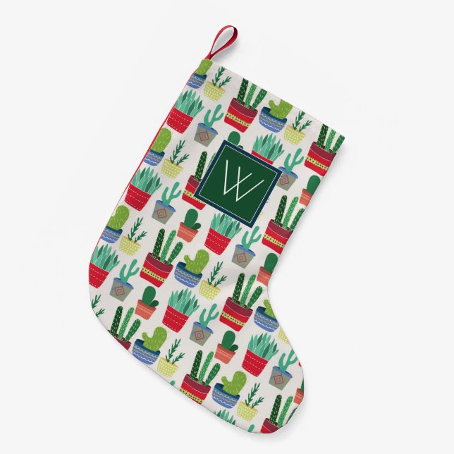 Monogram | A Crowd of Cactus Small Christmas Stocking (Front (Hanging))