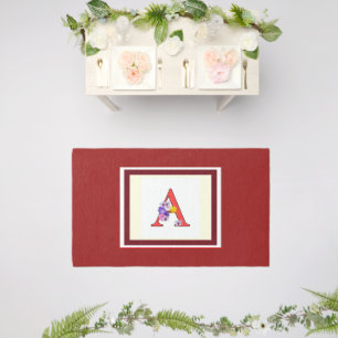 Monogram A Dk Red Floral Outdoor Rug