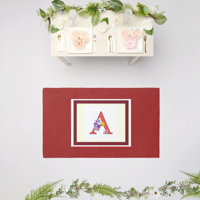 Monogram A Dk Red Floral  Outdoor Rug (Insitu (Wedding 2))