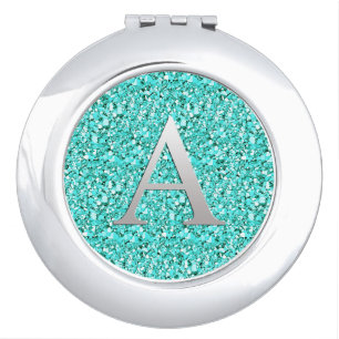 Monogram A druzy crystal - aquamarine Compact Mirror