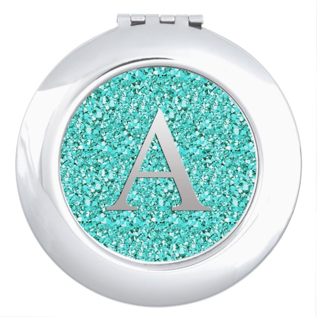 Monogram A druzy crystal - aquamarine Compact Mirror (Front)