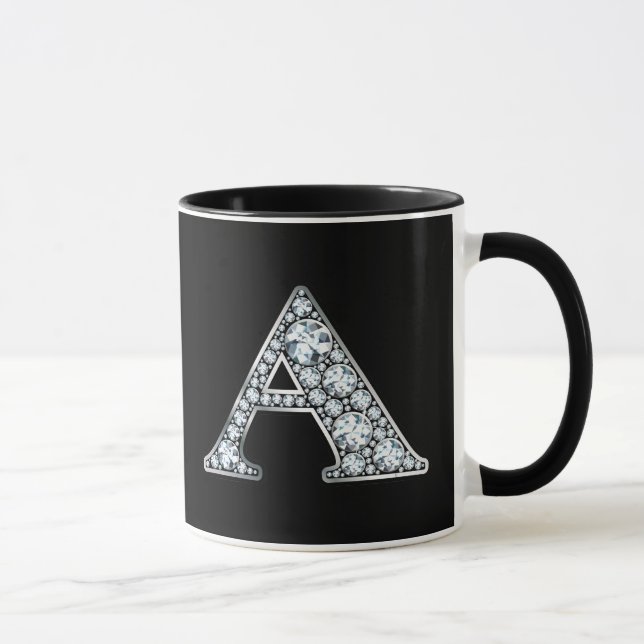 Monogram A Faux Diamond  Mug (Right)
