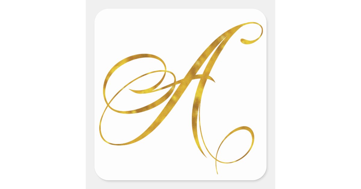 Monogram A Faux Gold Foil Metallic Letter Design Square Sticker Zazzle Com