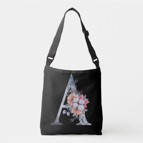 Monogram A Floral Blue Pink Peach Black Crossbody Bag