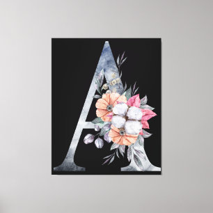 Monogram A Floral Blues Canvas Print