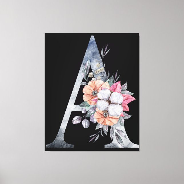 Monogram A Floral Blues Canvas Print (Front)