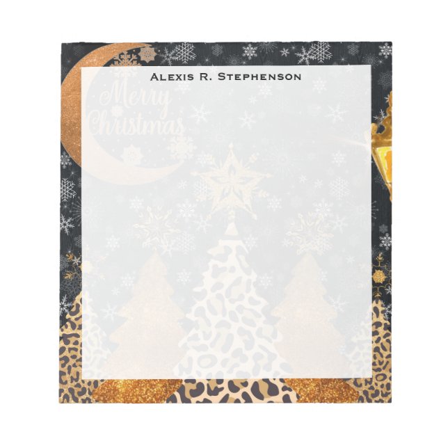 Monogram A Glamorous Wild Leopard Christmas Notepad (Front)