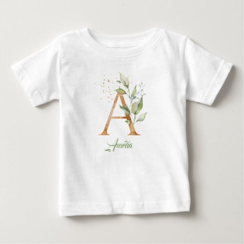 Monogram A green eucalyptus faux gold foil  Baby T_Shirt