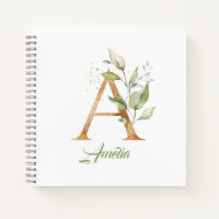 Monogram A green eucalyptus faux gold foil Notebook