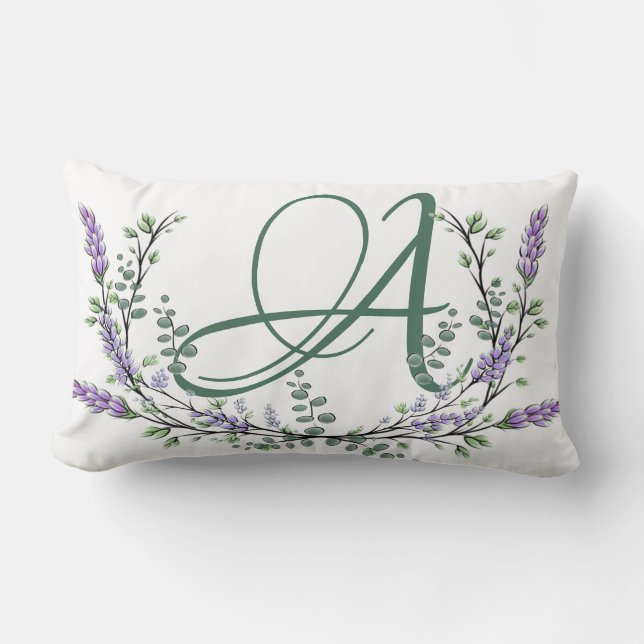 Monogram A Lavender Eucalyptus Lumbar Pillow (Front)