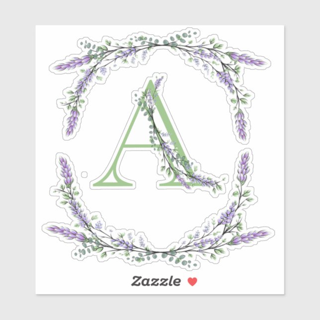 Monogram A Lavender Eucalyptus Sticker (Sheet)