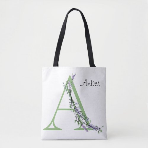 Monogram A Lavender Eucalyptus Tote Bag