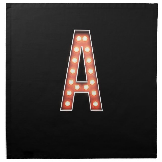 Monogram A Marquee Lights Cloth Napkin (Front)