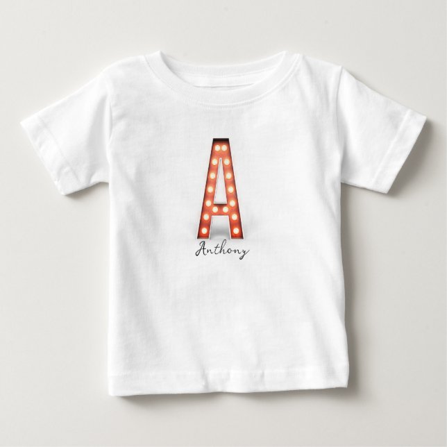 Monogram A Marquee Lights Personalized  Baby T-Shirt (Front)