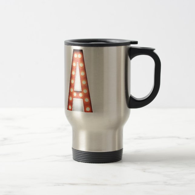 Monogram A Marquee Lights Travel Mug (Right)