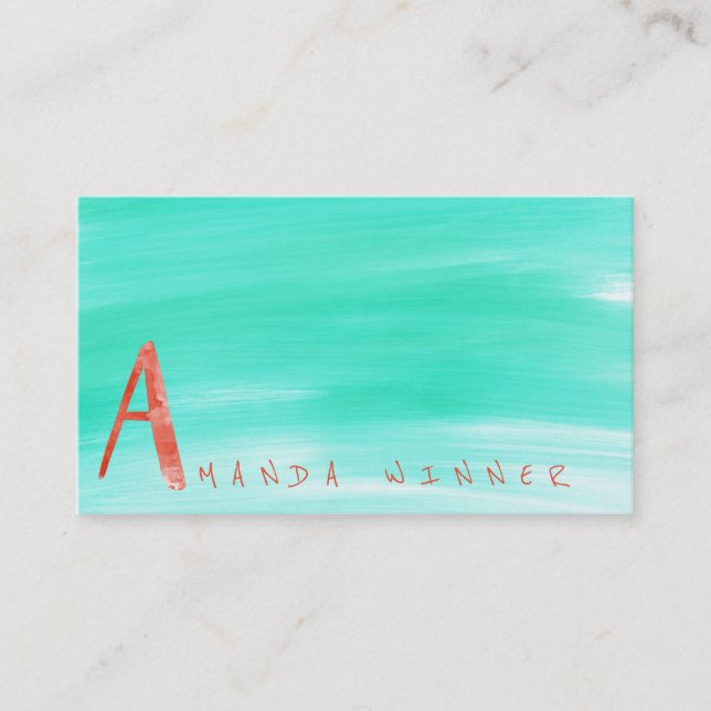 Monogram A Minimalism Mint Watermelon Aquarelle Business Card (Front)