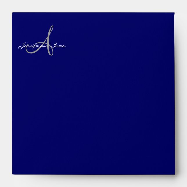 Monogram A Navy Wedding Invitation Envelope (Front)