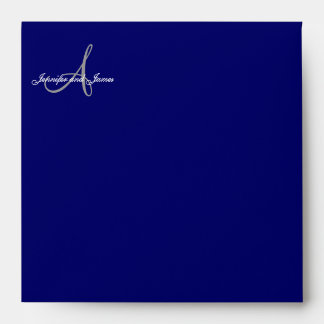 Monogram A Navy Wedding Invitation Envelope