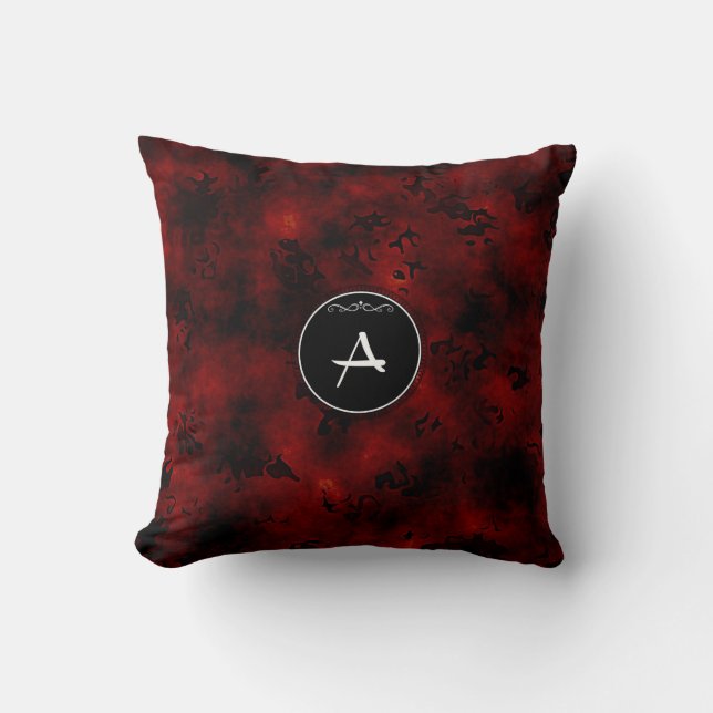 Monogram "A" on red and black design Throw Pillow (Front)