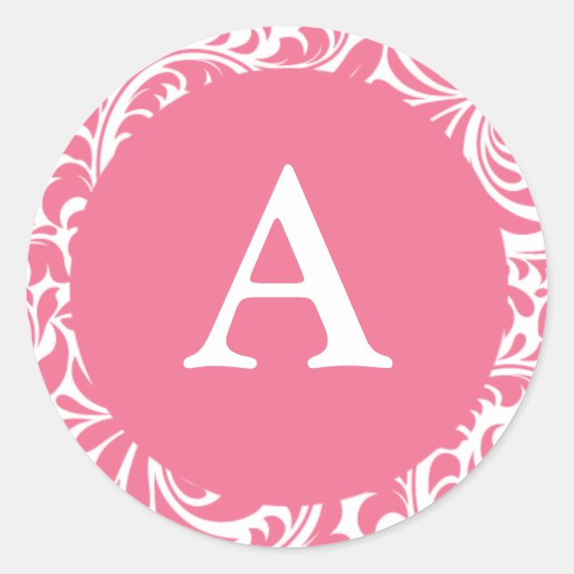 Monogram A Pink White Personalizable Wedding Monog Classic Round Sticker (Front)