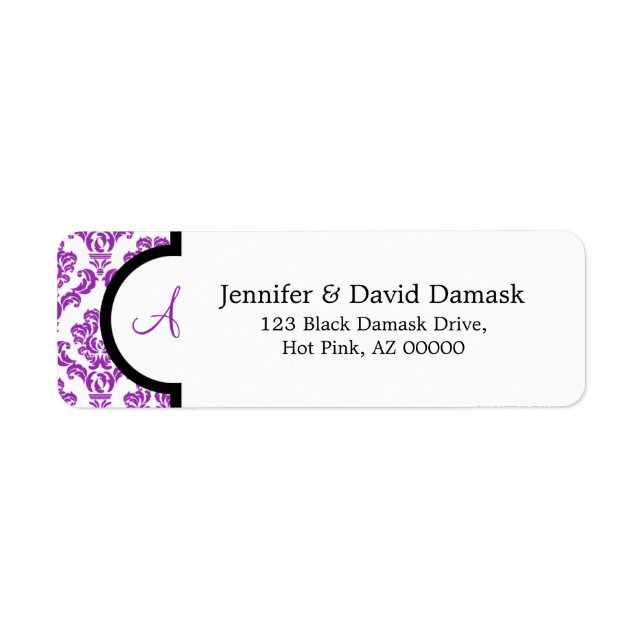 Monogram A Purple Damask Address Labels (Front)