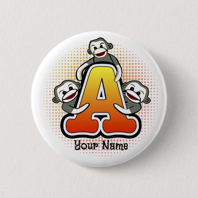 Monogram A Sock Monkey   Button (Front)