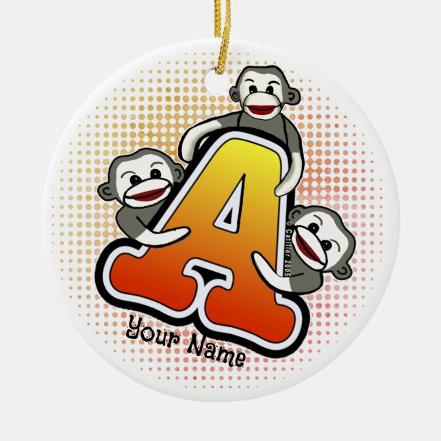 Monogram A Sock Monkey  Ceramic Ornament (Front)