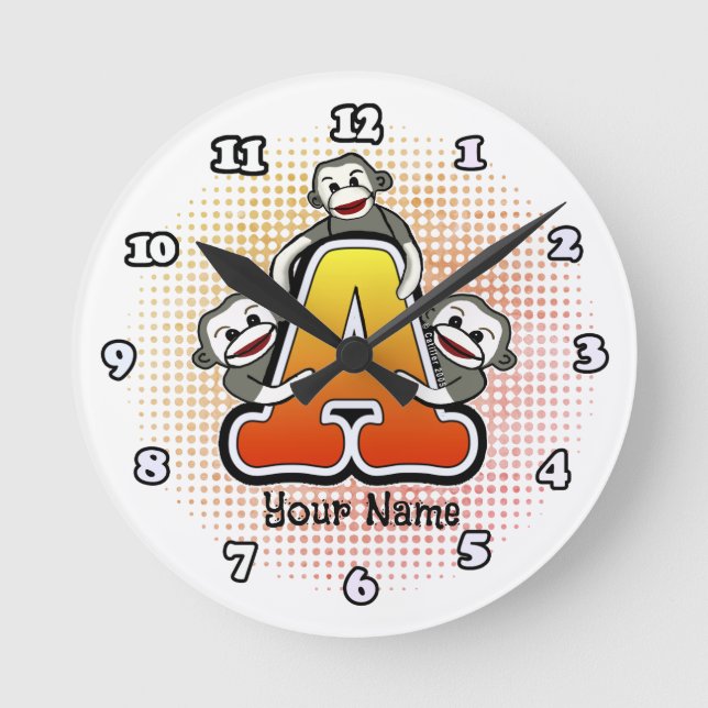 Monogram A Sock Monkey clock (Front)