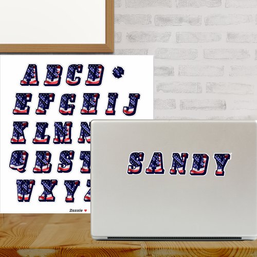 Monogram A to Z American Flag USA Letters Initials Sticker