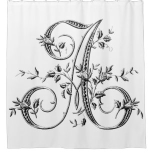 Monogram A Vintage French Rosebud Letter in Black Shower Curtain