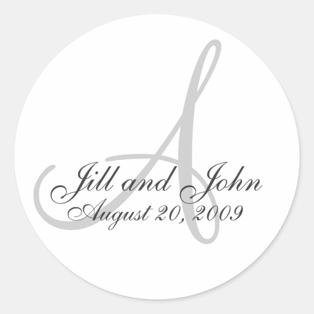 Monogram A Wedding White Bride Groom Seal Sticker (Front)