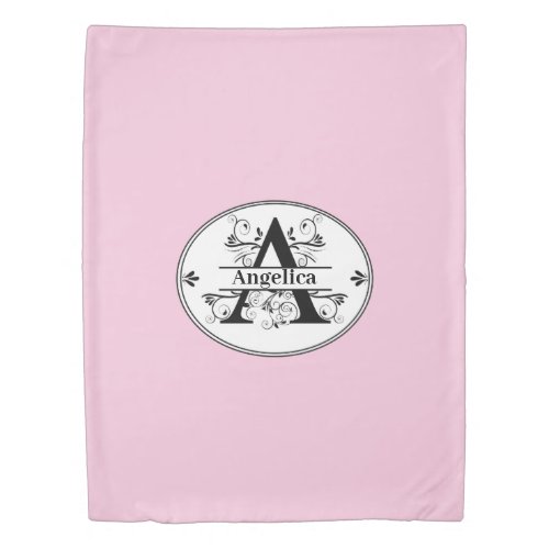 Monogram A with full name and color Duvet Cover