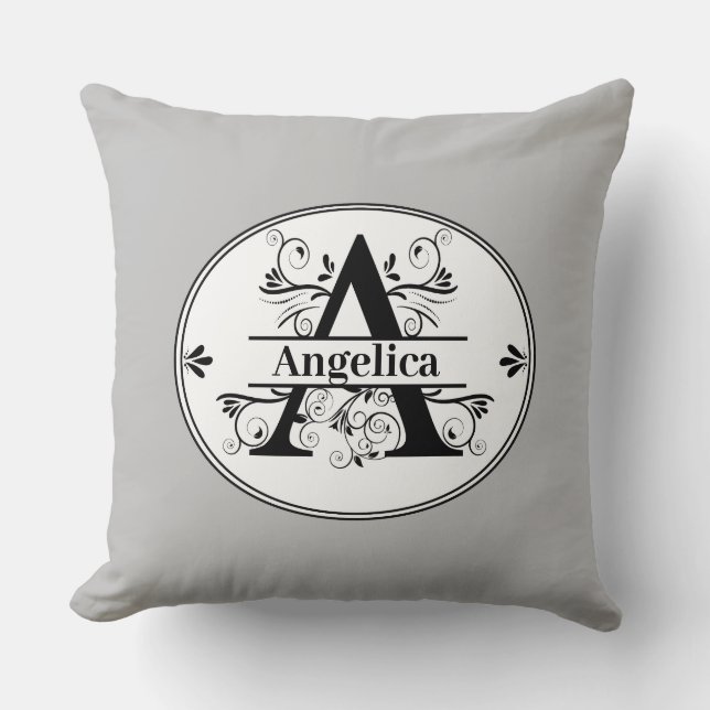 Monogram A with full name and color Throw Pillow (Front)