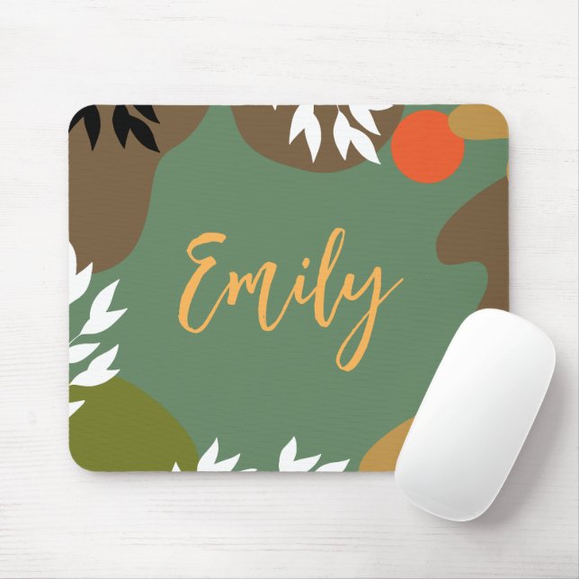 Monogram Abstract and nature Full moon greenery Mouse Pad (With Mouse)