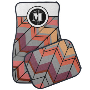 Monogram Abstract Arrows Gray Peach Eggplant Coral Car Mat
