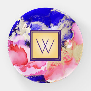 Monogram Abstract Art Gold Pink Purple Paperweight