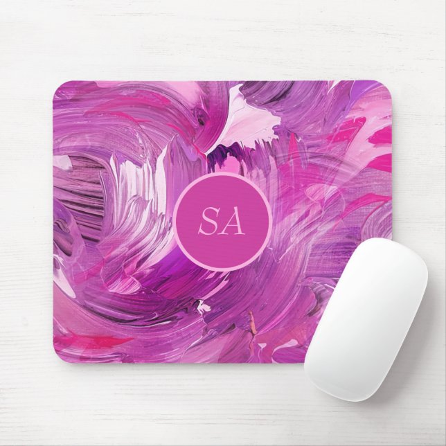 Monogram Abstract Art Purple Pink Brush Stroke Mouse Pad (With Mouse)