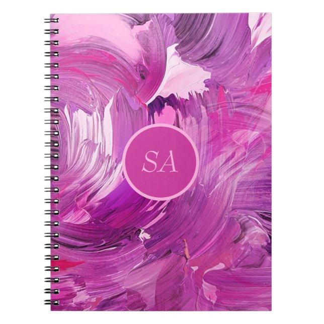 Monogram Abstract Art Purple Pink Brush Stroke Notebook (Front)