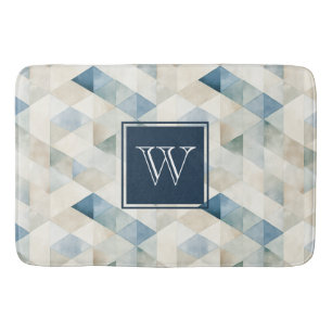 Monogram Abstract Blue Tranquil Beach Pattern Bath Mat