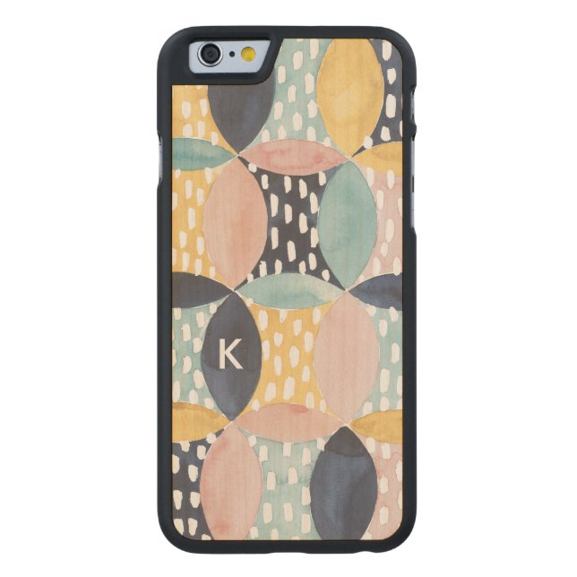 Monogram | Abstract Circle Pattern Carved Wood iPhone Case (Back)