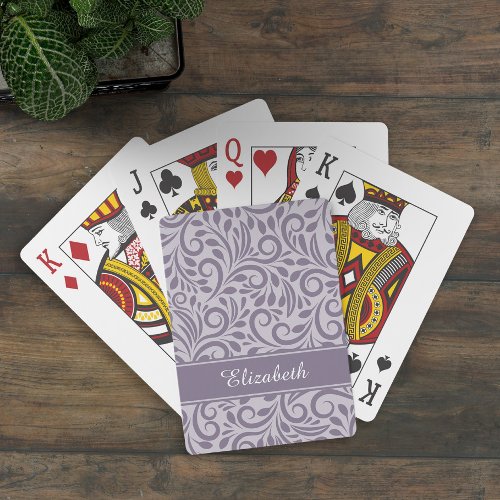Monogram Abstract Floral Pattern Stylish Purple Poker Cards