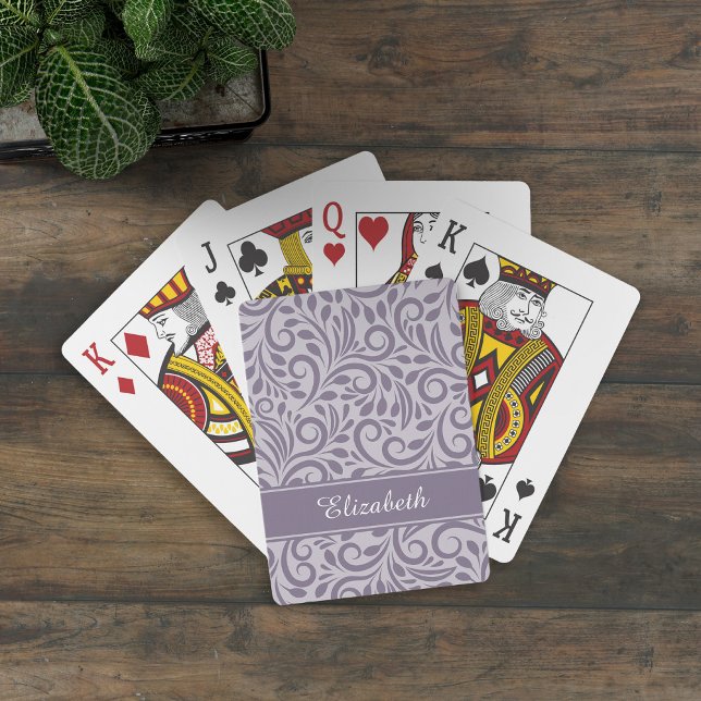 Monogram Abstract Floral Pattern Stylish Purple Poker Cards (Creator Uploaded)
