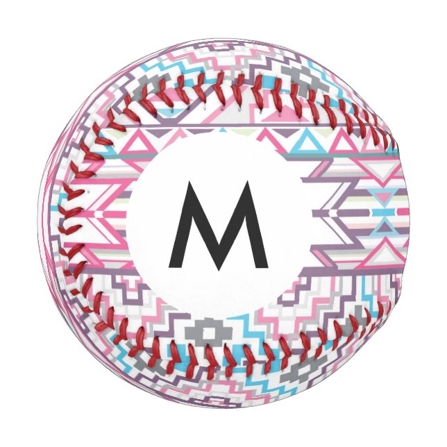 Monogram Abstract Geometric Aztec Pattern 3 Baseball (Front Left)