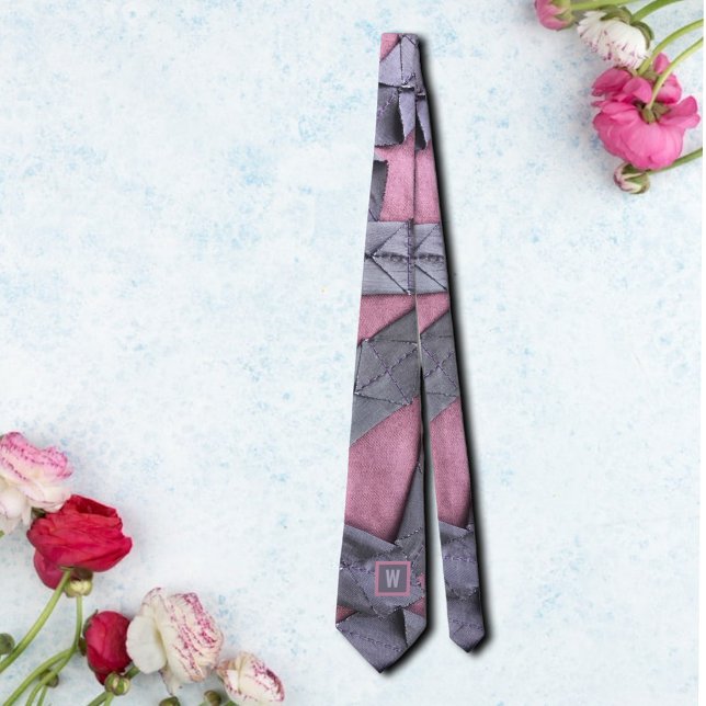 Monogram abstract geometric purple mauve modern  neck tie (Creator Uploaded)