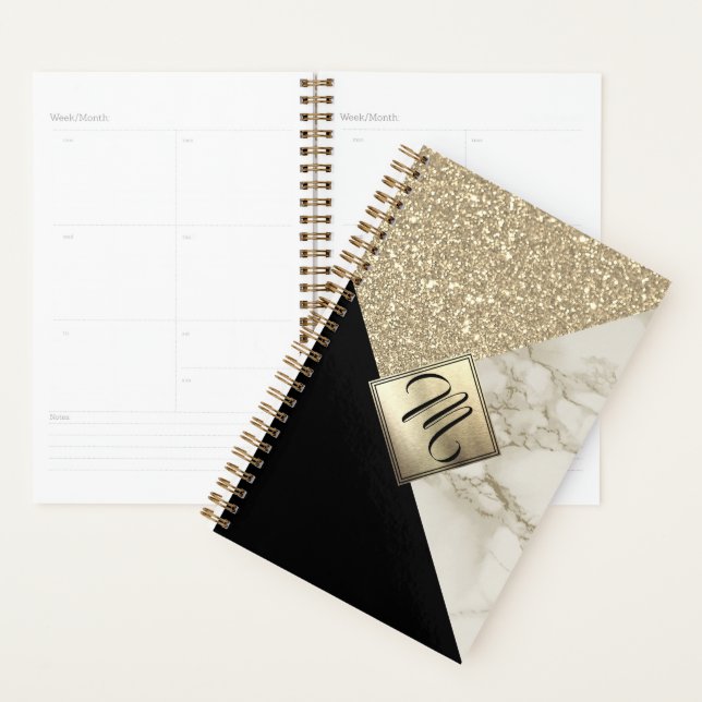 Monogram Abstract Gold Glitter and Marble Planner (Display)