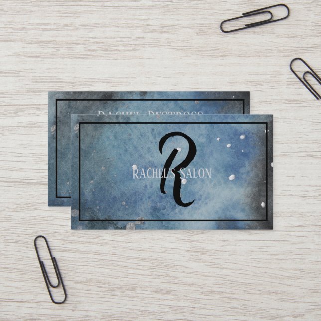 Monogram Abstract Modern Art Watercolor Business Card (Front/Back In Situ)