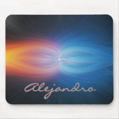 Monogram Abstract Orange and Blue Light Strands Mouse Pad